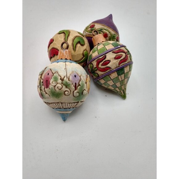 Jim Shore Hand-Painted Ceramic Christmas Ornaments Set Of 4 W/Festive Patterns - Picture 4 of 4